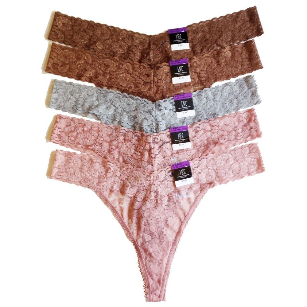 *50off3* NWT Macy's 5-PK Stretch Lace Thong Underwear XXL 2XL rose gray brownie